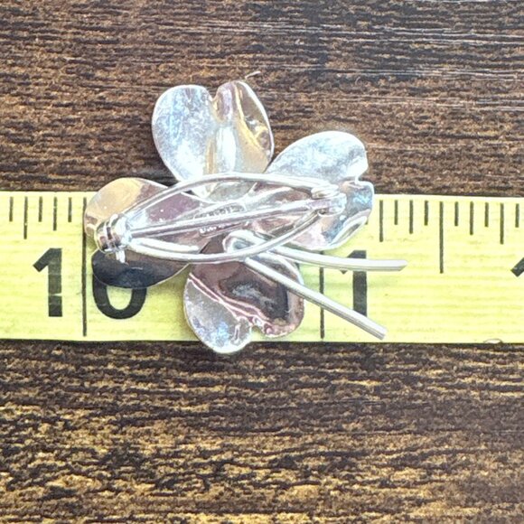 VTG Sterling Silver 925 Four Leaf Clover Textured Brooch Size 1" Length - Picture 10 of 11